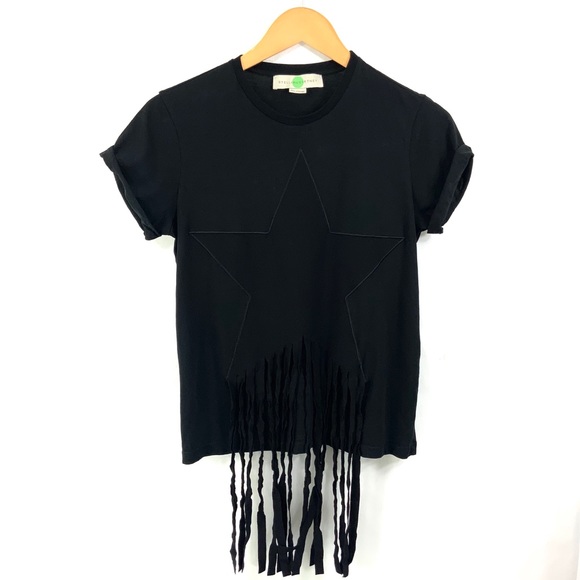 ♻️DONATED♻️ STELLA McCARTNEY Short Sleeve Tee XS / Small Black Star Fringe E19 - Picture 2 of 12